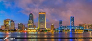 HDR image created using Photomatix Pro HDR Software. Photo taken at Jacksonville Florida at night with city lights downtown.
